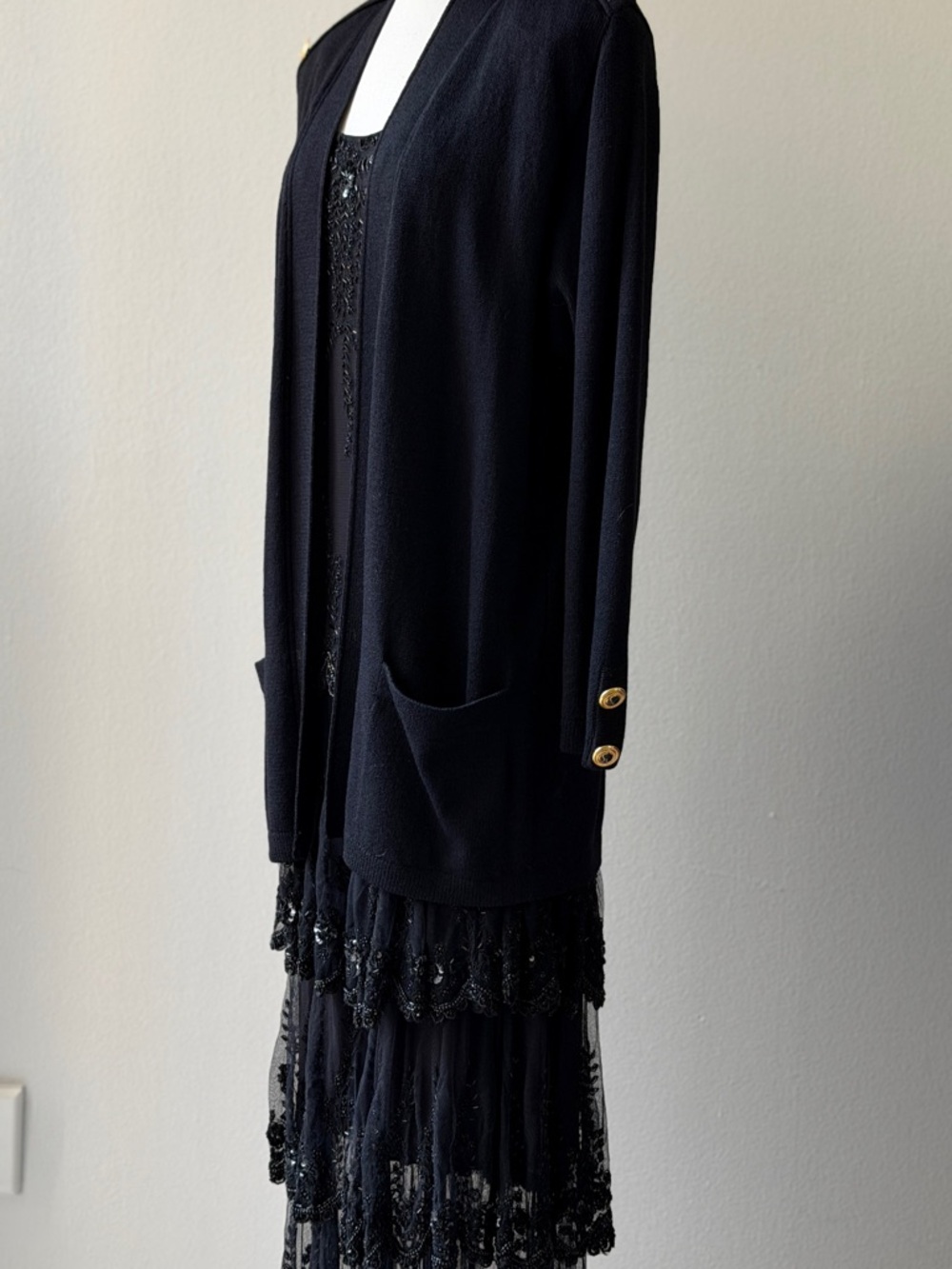 Vintage Elegant Black Beaded Sleeveless Dress - Picture 8 of 16